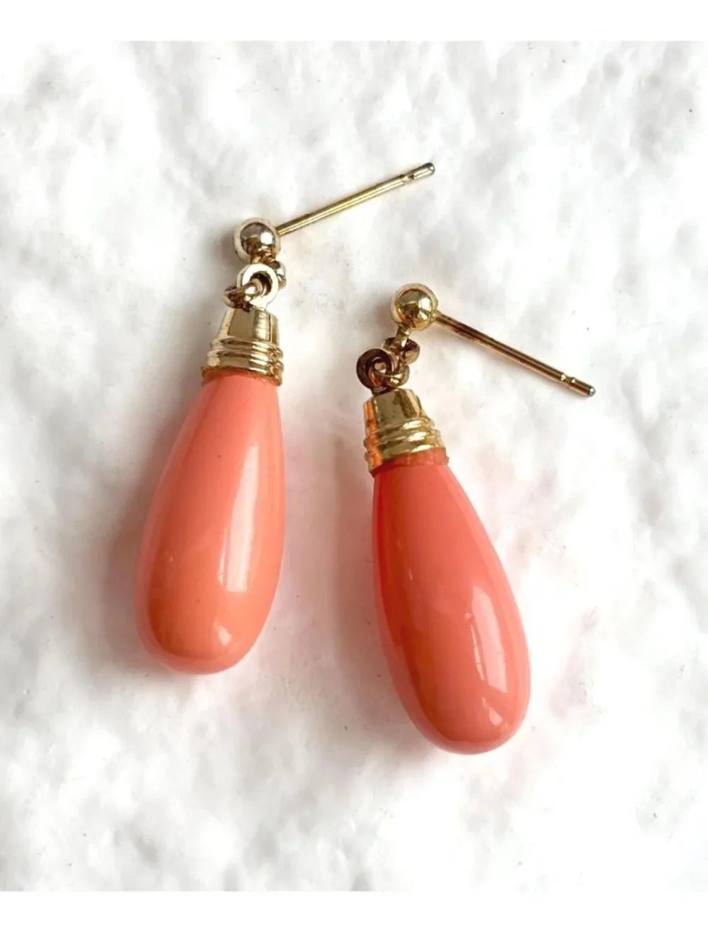 Art Deco Style Faux Coral Gold T Teardrop Vintage Sterling Silver 925 Earrings